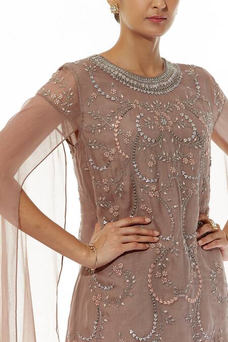 Buy Kavita Bhartia Brown Organza Round Embroidered Kurta And Palazzo Set Online at Aza Fashions Buy_Kavita Bhartia_Brown Organza Round Embroidered Kurta And Palazzo Set _Online_at_Aza_Fashions