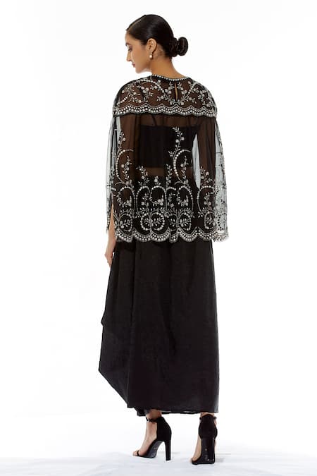 Kavita Bhartia Embroidered Organza Cape with Draped Skirt