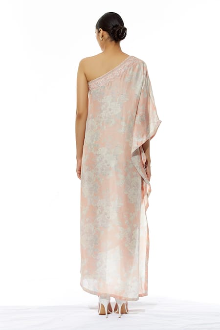 Shop_Kavita Bhartia_Pink Silk One Shoulder Printed Dress _at_Aza_Fashions