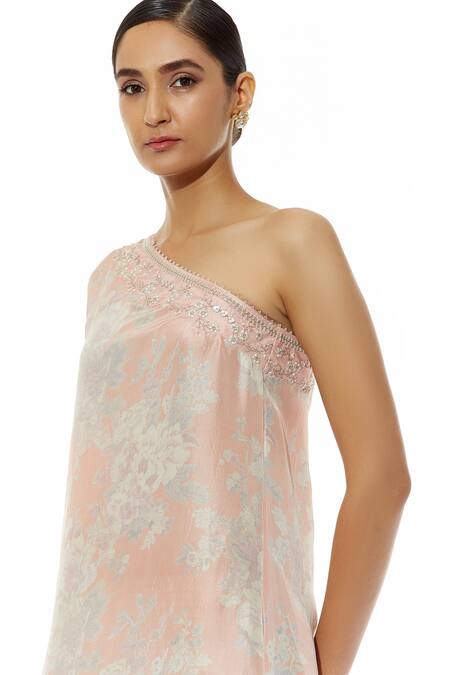 Buy_Kavita Bhartia_Pink Silk One Shoulder Printed Dress _Online_at_Aza_Fashions