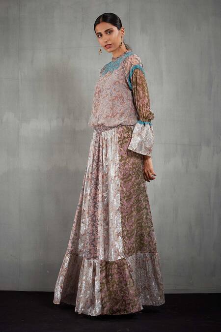 Kavita Bhartia Pink Chiffon Round Floral Print Gown Online at Aza Fashions Kavita Bhartia_Pink Chiffon Round Floral Print Gown _Online_at_Aza_Fashions