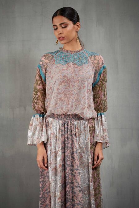 Buy Kavita Bhartia Pink Chiffon Round Floral Print Gown Online at Aza Fashions Buy_Kavita Bhartia_Pink Chiffon Round Floral Print Gown _Online_at_Aza_Fashions