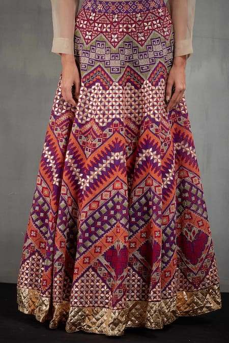 Buy Kavita Bhartia Purple Organza Band Collar Embroidered Lehenga With Shirt Online at Aza Fashions Buy_Kavita Bhartia_Purple Organza Band Collar Embroidered Lehenga With Shirt _Online_at_Aza_Fashions