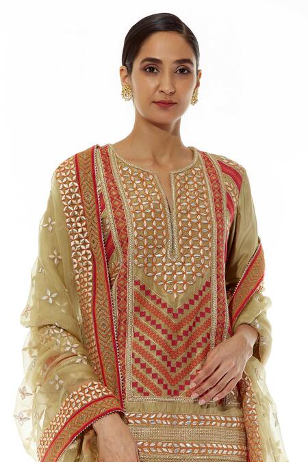 Buy Kavita Bhartia Green Silk Notched Round Neck Embroidered Kurta Sharara Set Online at Aza Fashions Buy_Kavita Bhartia_Green Silk Notched Round Neck Embroidered Kurta Sharara Set _Online_at_Aza_Fashions