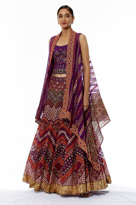 Buy Kavita Bhartia Purple Organza Blouse Scoop Embroidered Lehenga Set With Jacket Online at Aza Fashions Buy_Kavita Bhartia_Purple Organza Blouse Scoop Embroidered Lehenga Set With Jacket _Online_at_Aza_Fashions
