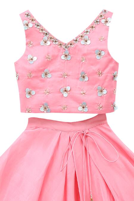 Pwn_Pink Cotton Satin Embroidered Lehenga Set_Online_at_Aza_Fashions