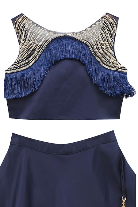 Pwn_Blue Bridal Satin Embroidered Lehenga Set_Online_at_Aza_Fashions