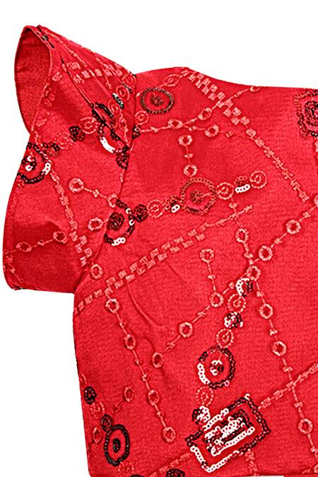 Pwn_Red Satin Embroidered Lehenga Set_Online_at_Aza_Fashions