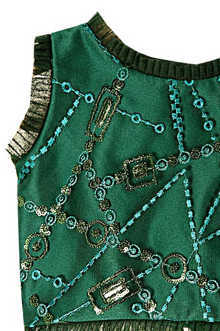 Pwn_Green Satin Embroidered Lehenga Set_Online_at_Aza_Fashions