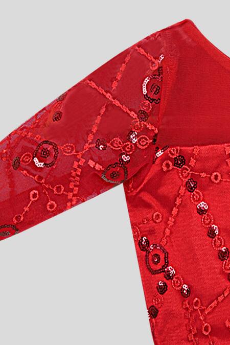 Pwn_Red Satin Embroidered Lehenga Set_Online_at_Aza_Fashions