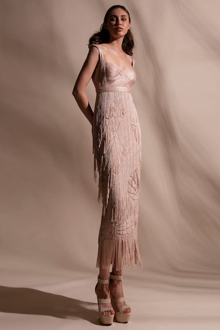 Abhishek Sharma Fringe Midi Dress 