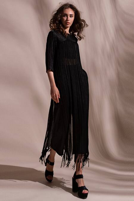 Buy Abhishek Sharma Black Chiffon Textured Kurta Set Online | Aza Fashions