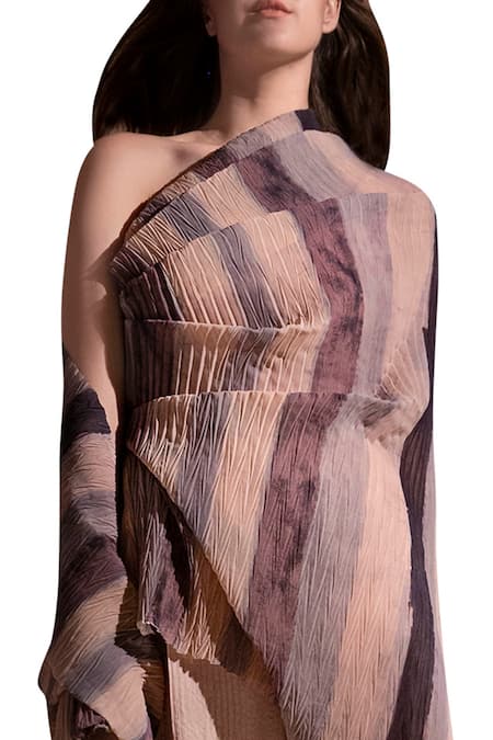 Shop_Abhishek Sharma_Multi Color Georgette Asymmetric Batik Print Draped Top_Online_at_Aza_Fashions