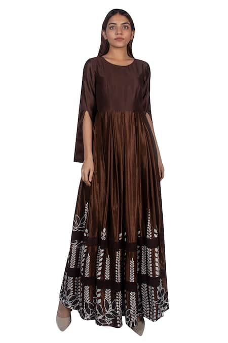 Ekru Chanderi Printed Gown 