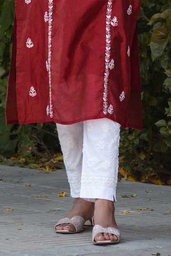Shop Saksh Red Chikankari Kurta Online at Aza Fashions Shop_Saksh_Red Chikankari Kurta_Online_at_Aza_Fashions