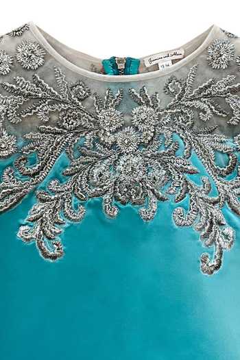 Jasmine And Alaia_Blue Satin Embellished Floral Motifs Raisa Dress_Online_at_Aza_Fashions