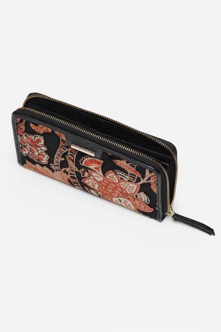 Shop_Ritu Kumar_Black Jalsa Printed Wallet_Online_at_Aza_Fashions