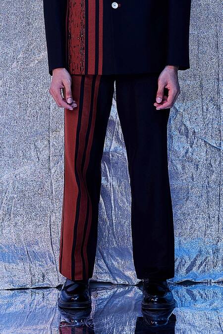 Line Out Line_Black Cotton Solid Paneled Trouser_Online_at_Aza_Fashions