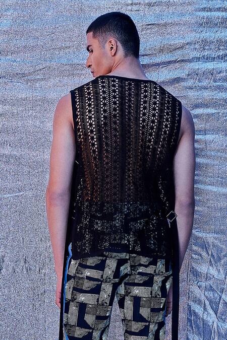 Buy_Line Out Line_Black Lace Slipon Vest T-shirt_Online_at_Aza_Fashions
