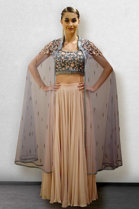 Jade By Ashima Embroidered Cape & Lehenga Set 