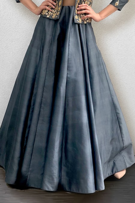 Jade By Ashima Grey Jacket Chanderi Gown Dupion Square Neck With at Aza Fashions Jade By Ashima_Grey Jacket Chanderi Gown Dupion Square Neck With _at_Aza_Fashions