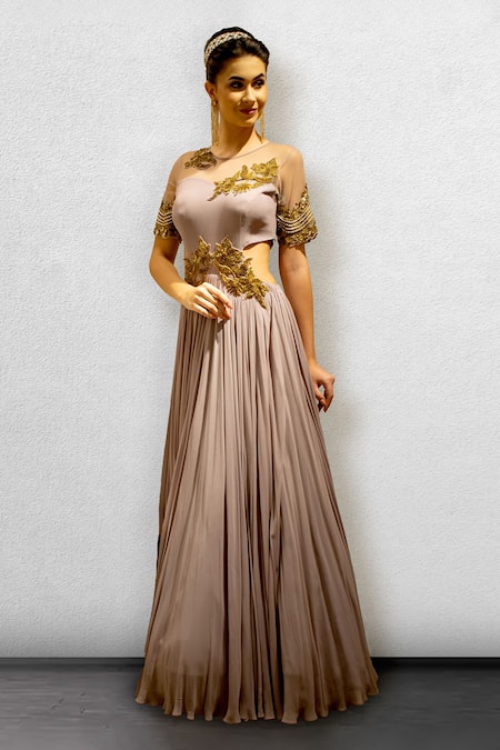 Jade By Ashima Embroidered Flared Gown 