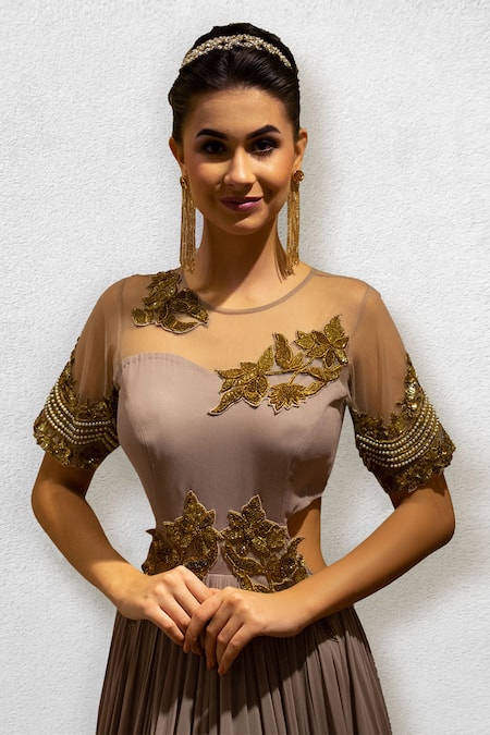 Buy_Jade By Ashima_Purple Georgette Round Embroidered Flared Gown _Online_at_Aza_Fashions