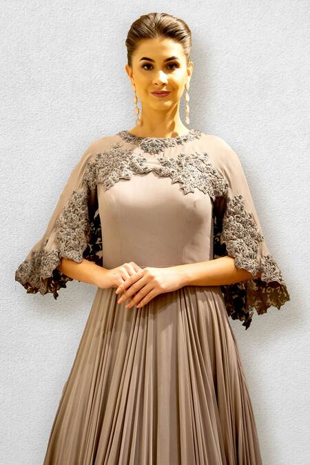 Jade By Ashima Purple Georgette Round Embroidered Cape Gown Online at Aza Fashions Jade By Ashima_Purple Georgette Round Embroidered Cape Gown _Online_at_Aza_Fashions