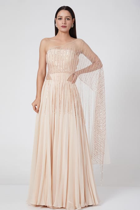 Jade By Ashima Draped One Shoulder Gown 