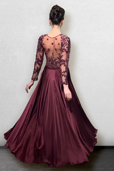 Jade By Ashima Embroidered Flared Gown 