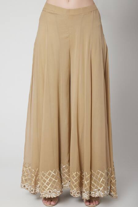 Buy_Jade By Ashima_Beige Dupion Silk Embroidery Round Kurta Gharara Set _Online_at_Aza_Fashions