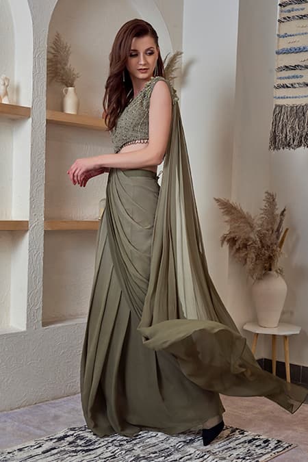 Shop Pink Saree Drape Gown. | Woman's Plaza