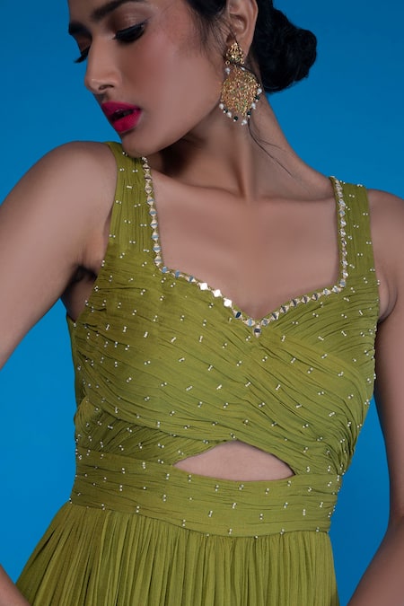 Shop_Asaga_Green Chiffon Sweetheart Neck Amer Embroidered Gown _Online_at_Aza_Fashions