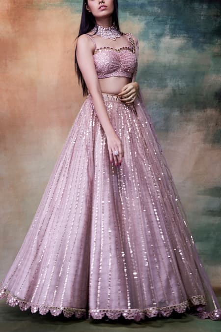 Buy Vvani By Vani Vats Pink Net Sweetheart Neck Embroidered Lehenga Set Online at Aza Fashions Buy_Vvani By Vani Vats_Pink Net Sweetheart Neck Embroidered Lehenga Set _Online_at_Aza_Fashions