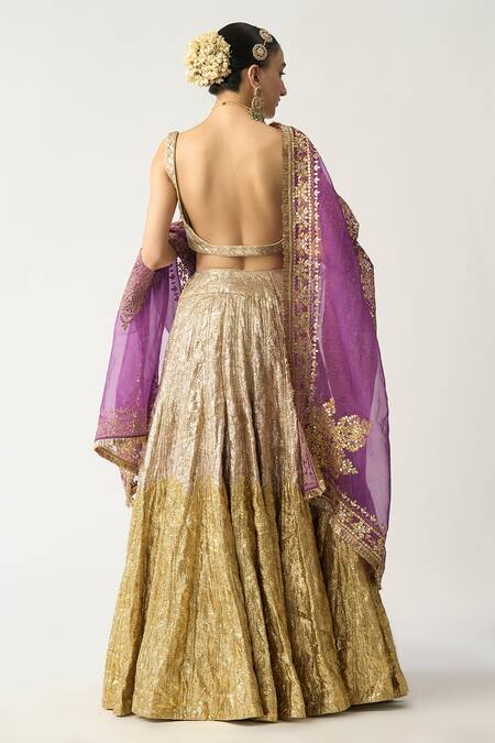 Buy_Itrh_Gold Silk Organza, Lampi, Lining Dhoop Chao Sona Chandi Bridal Lehenga Set _Online_at_Aza_Fashions