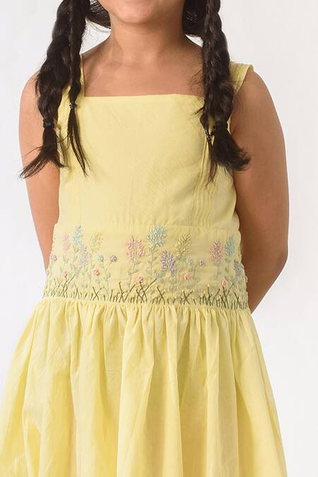 Shop Littleens Yellow Cotton Embroidery Organic Dress Online at Aza Fashions Shop_Littleens_Yellow Cotton Embroidery Organic Dress _Online_at_Aza_Fashions