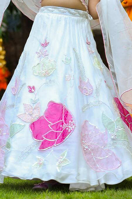 Littleens_Blue Silk Organza, Cotton Sequins, Tassels, Aafreen Embellished Lehenga Set _at_Aza_Fashions