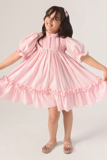 Littleens Pink Cotton Embroidery Organic Dress 