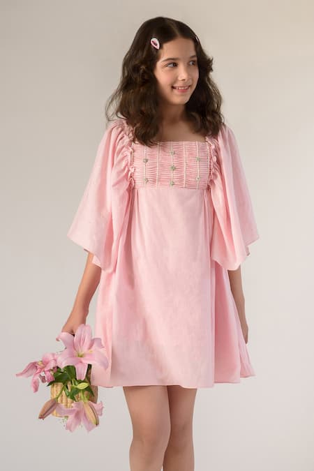 Littleens Pink Cotton Embroidery Organic Dress 