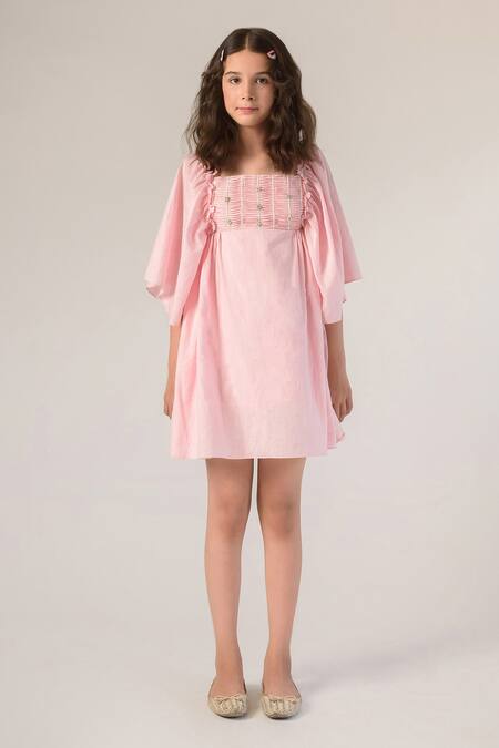 Buy Littleens Pink Cotton Embroidery Organic Dress Online at Aza Fashions Buy_Littleens_Pink Cotton Embroidery Organic Dress _Online_at_Aza_Fashions