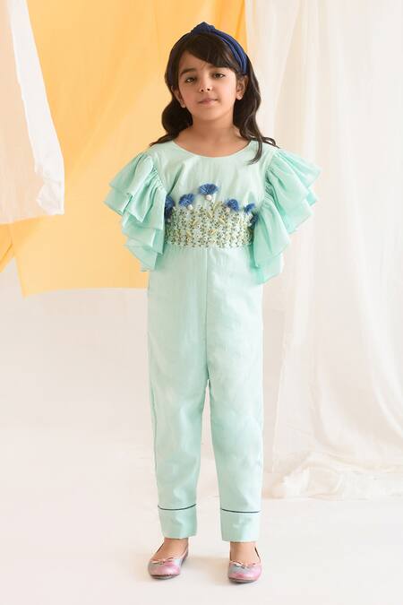 Buy Littleens Blue Cotton Embroidery Organic Jumpsuit Online at Aza Fashions Buy_Littleens_Blue Cotton Embroidery Organic Jumpsuit _Online_at_Aza_Fashions