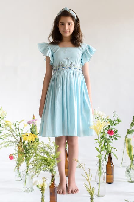 Littleens Blue Cotton Embroidery Organic Dress 