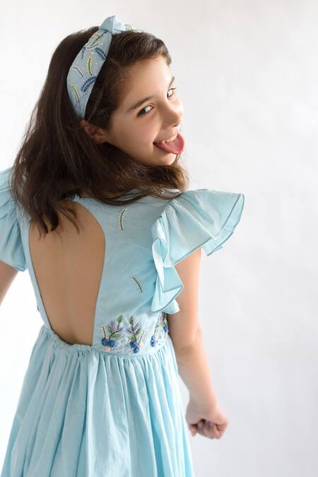 Buy Littleens Blue Cotton Embroidery Organic Dress Online at Aza Fashions Buy_Littleens_Blue Cotton Embroidery Organic Dress _Online_at_Aza_Fashions