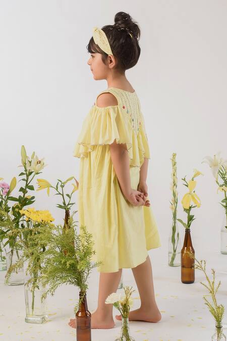 Buy Littleens Yellow Handloom , Embroidery Organic Cold Shoulder Dress Online at Aza Fashions Buy_Littleens_Yellow Handloom , Embroidery Organic Cold Shoulder Dress _Online_at_Aza_Fashions