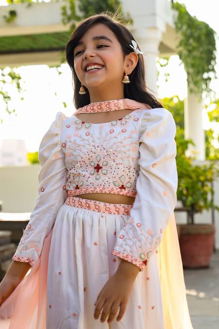 Shop_Littleens_White Velvet, Chiffon, Cotton Embroidery, Sequins Hera Sharara Set _Online_at_Aza_Fashions