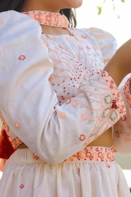 Littleens_White Velvet, Chiffon, Cotton Embroidery, Sequins Hera Sharara Set _at_Aza_Fashions