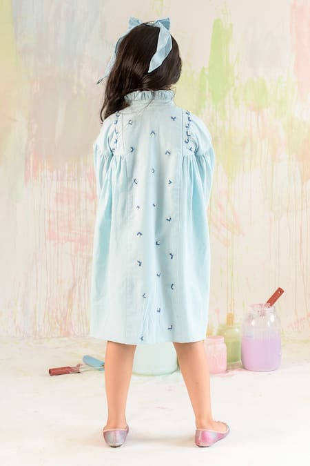 Shop Littleens Blue Organza, Cotton Embroidery Dress at Aza Fashions Shop_Littleens_Blue Organza, Cotton Embroidery Dress _at_Aza_Fashions
