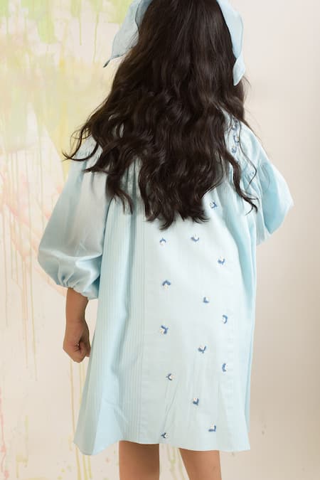 Shop Littleens Blue Organza, Cotton Embroidery Dress Online at Aza Fashions Shop_Littleens_Blue Organza, Cotton Embroidery Dress _Online_at_Aza_Fashions