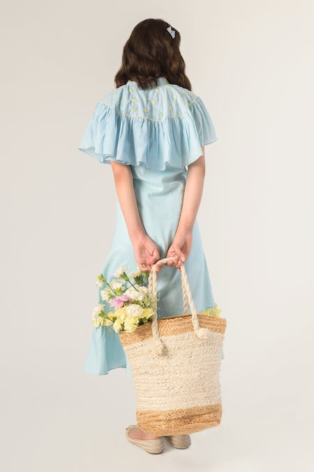 Shop Littleens Blue Handloom , Embroidery Organic Dress at Aza Fashions Shop_Littleens_Blue Handloom , Embroidery Organic Dress _at_Aza_Fashions