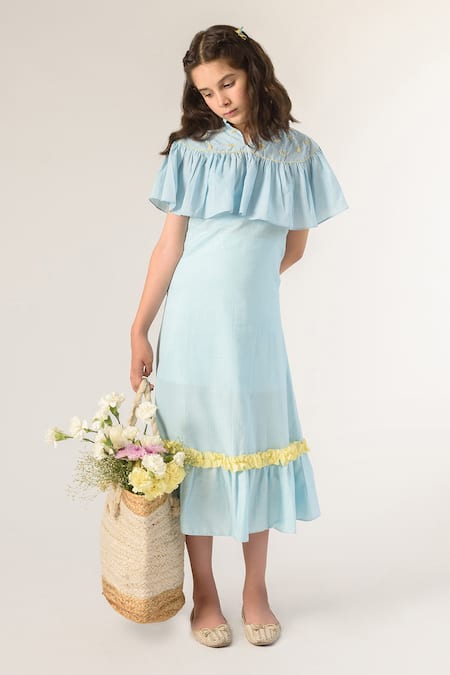 Littleens Blue Handloom , Embroidery Organic Dress 